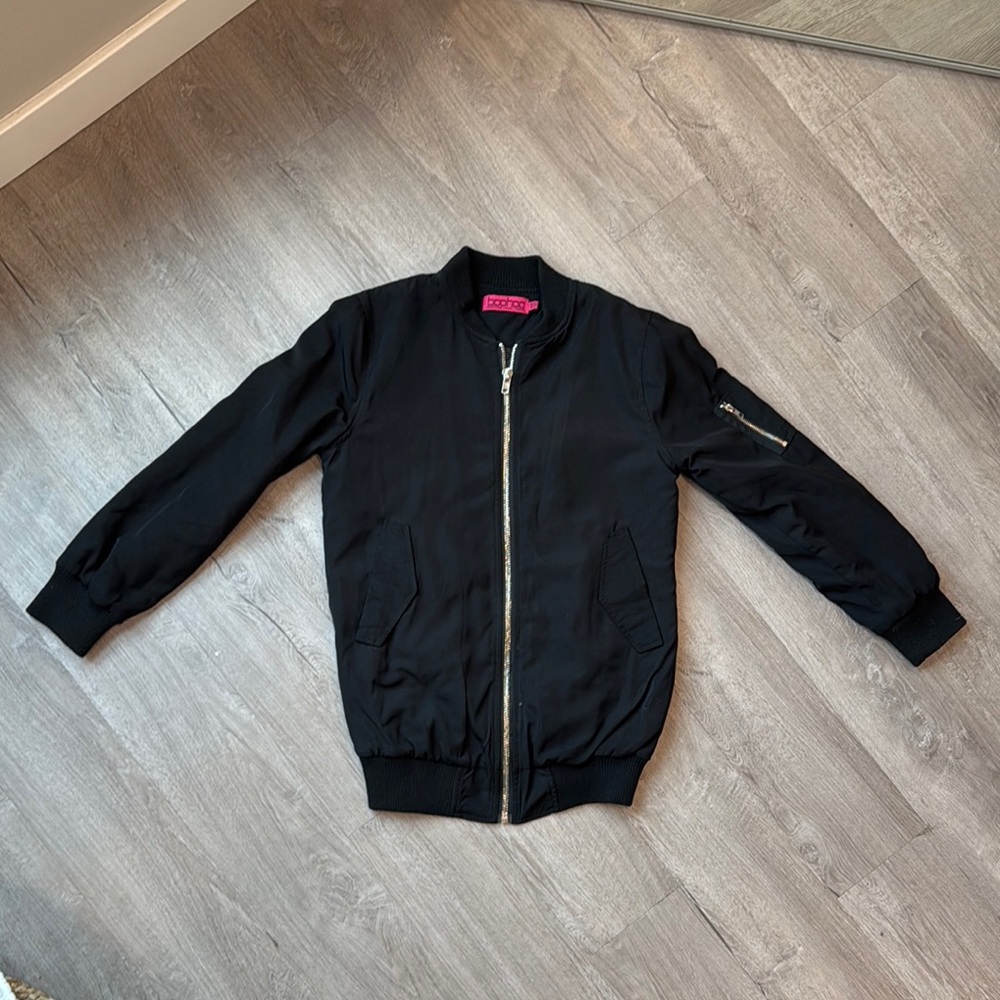 Black Bomber Jacket with Zipper